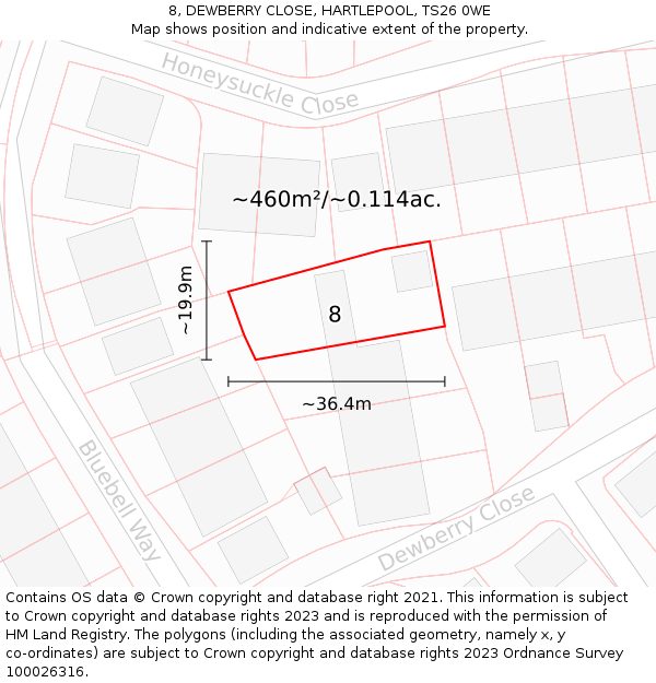 8, DEWBERRY CLOSE, HARTLEPOOL, TS26 0WE: Plot and title map