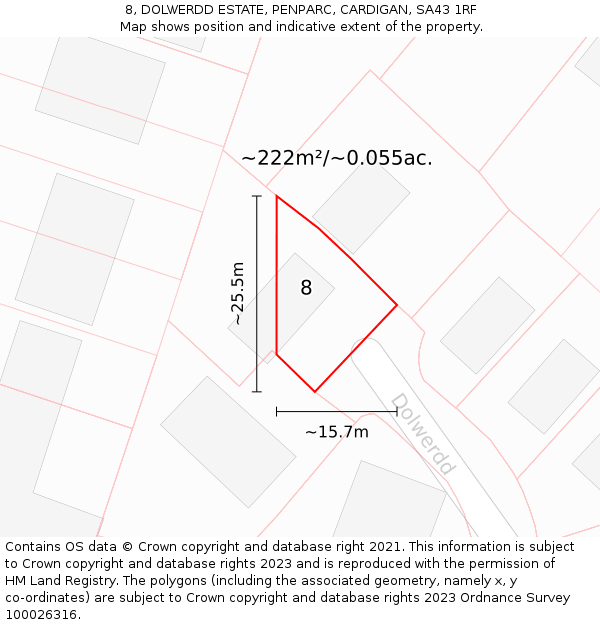 8, DOLWERDD ESTATE, PENPARC, CARDIGAN, SA43 1RF: Plot and title map