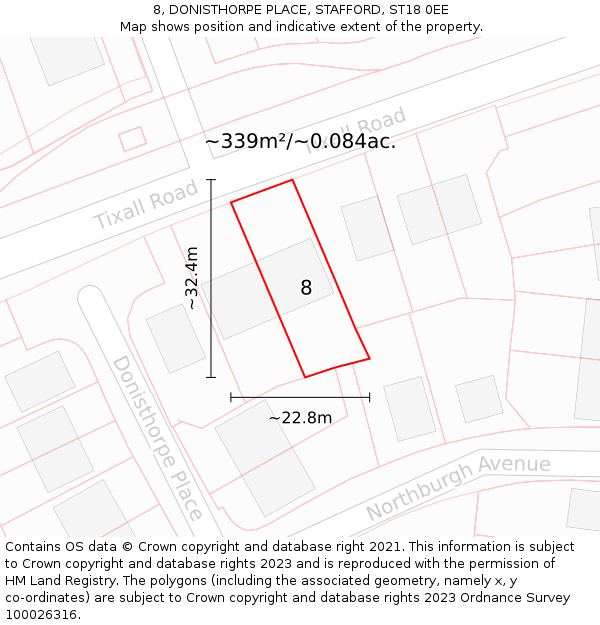 8, DONISTHORPE PLACE, STAFFORD, ST18 0EE: Plot and title map