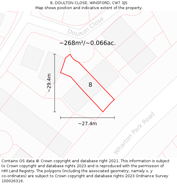 8, DOULTON CLOSE, WINSFORD, CW7 3JS: Plot and title map