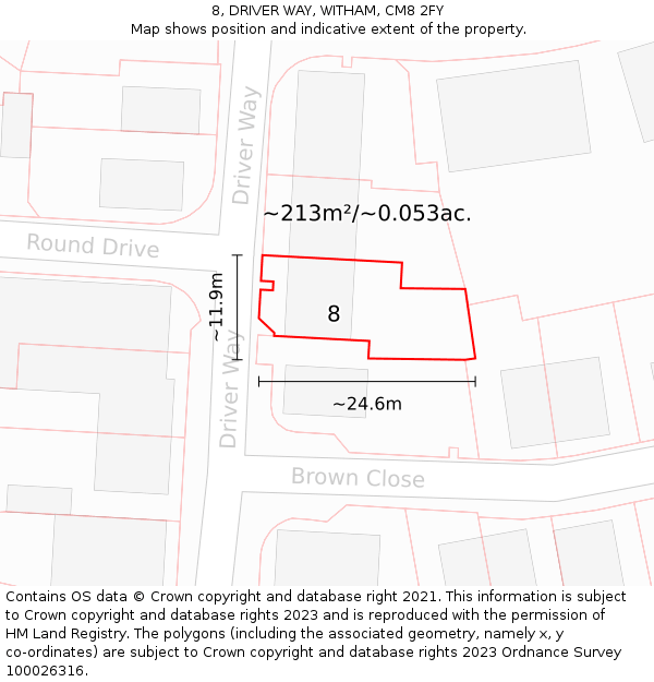 8, DRIVER WAY, WITHAM, CM8 2FY: Plot and title map