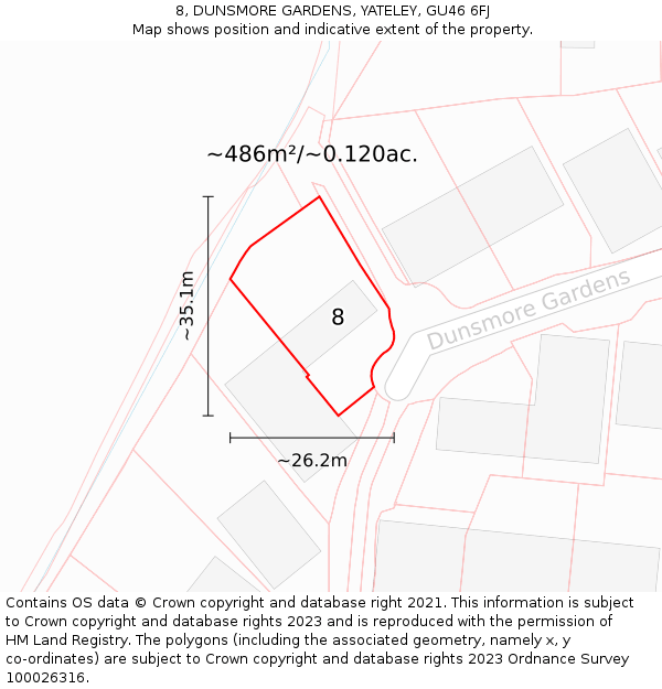 8, DUNSMORE GARDENS, YATELEY, GU46 6FJ: Plot and title map