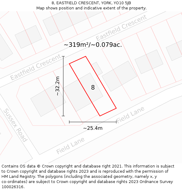 8, EASTFIELD CRESCENT, YORK, YO10 5JB: Plot and title map