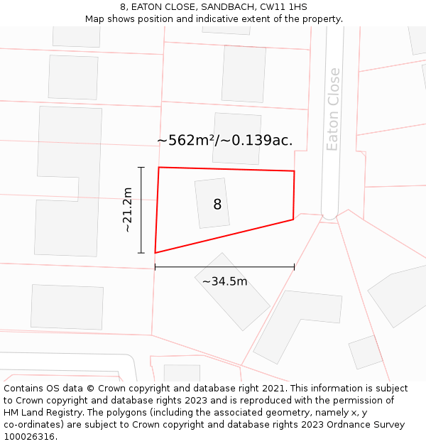 8, EATON CLOSE, SANDBACH, CW11 1HS: Plot and title map