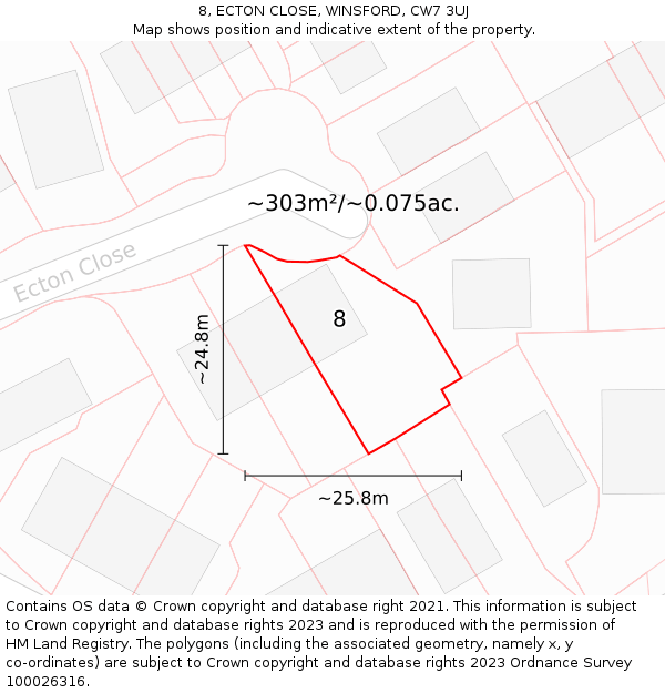 8, ECTON CLOSE, WINSFORD, CW7 3UJ: Plot and title map