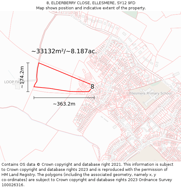 8, ELDERBERRY CLOSE, ELLESMERE, SY12 9FD: Plot and title map