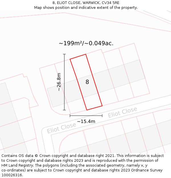 8, ELIOT CLOSE, WARWICK, CV34 5RE: Plot and title map