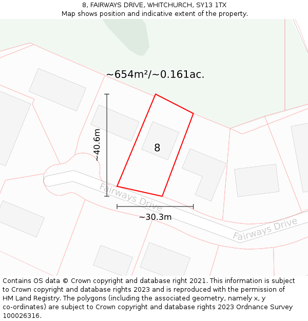 8, FAIRWAYS DRIVE, WHITCHURCH, SY13 1TX: Plot and title map