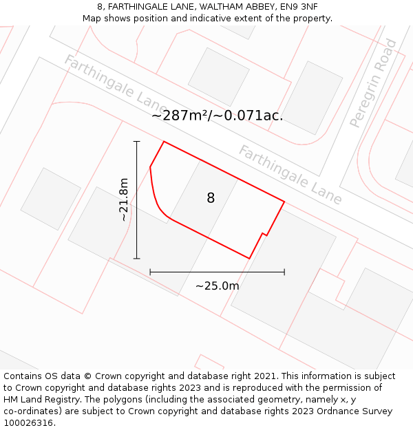 8, FARTHINGALE LANE, WALTHAM ABBEY, EN9 3NF: Plot and title map