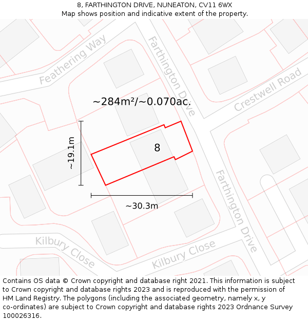 8, FARTHINGTON DRIVE, NUNEATON, CV11 6WX: Plot and title map