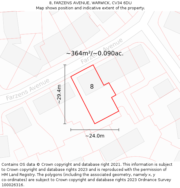 8, FARZENS AVENUE, WARWICK, CV34 6DU: Plot and title map