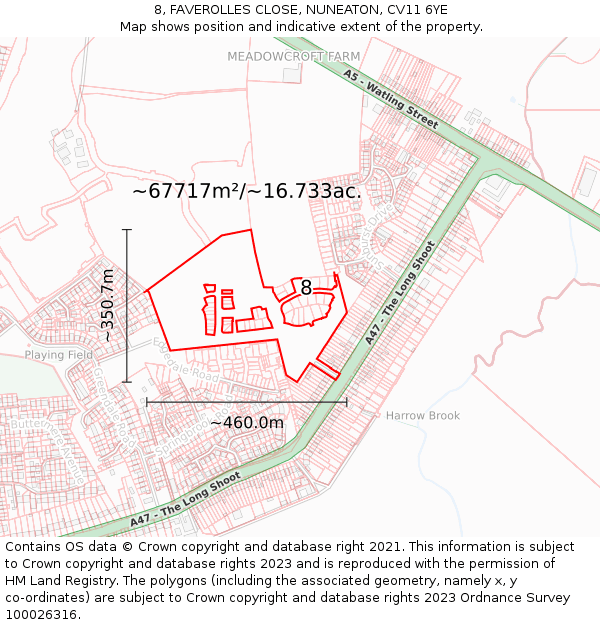 8, FAVEROLLES CLOSE, NUNEATON, CV11 6YE: Plot and title map