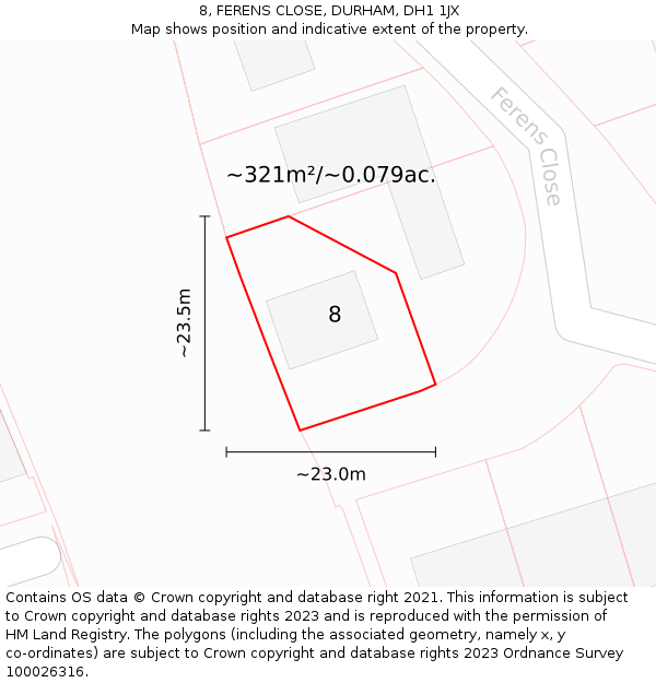 8, FERENS CLOSE, DURHAM, DH1 1JX: Plot and title map