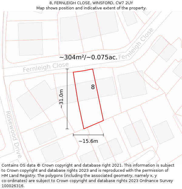 8, FERNLEIGH CLOSE, WINSFORD, CW7 2UY: Plot and title map