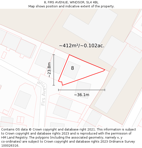 8, FIRS AVENUE, WINDSOR, SL4 4BL: Plot and title map