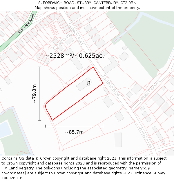 8, FORDWICH ROAD, STURRY, CANTERBURY, CT2 0BN: Plot and title map