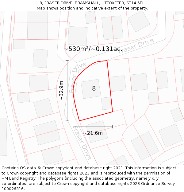 8, FRASER DRIVE, BRAMSHALL, UTTOXETER, ST14 5EH: Plot and title map