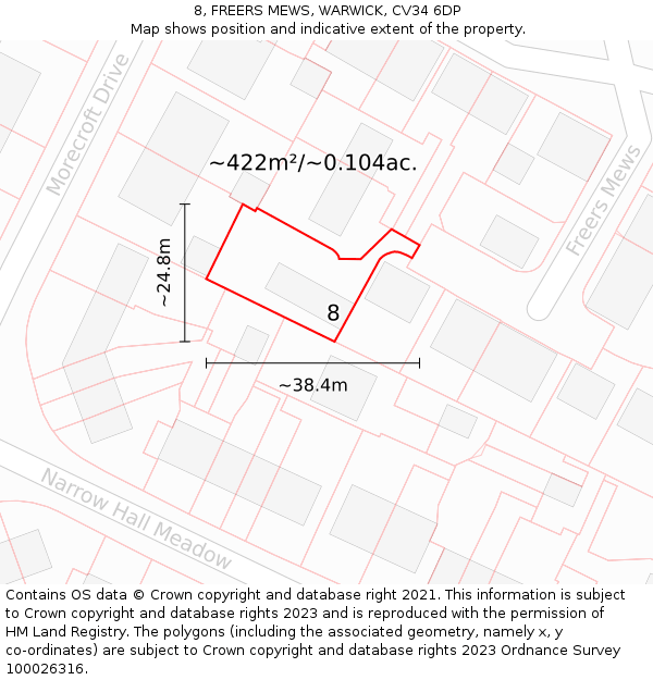 8, FREERS MEWS, WARWICK, CV34 6DP: Plot and title map