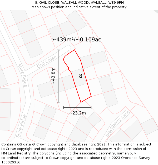 8, GAIL CLOSE, WALSALL WOOD, WALSALL, WS9 9RH: Plot and title map