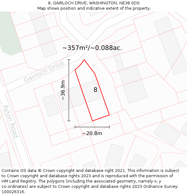 8, GAIRLOCH DRIVE, WASHINGTON, NE38 0DS: Plot and title map