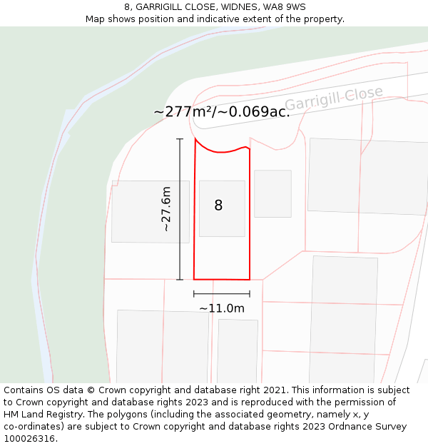 8, GARRIGILL CLOSE, WIDNES, WA8 9WS: Plot and title map