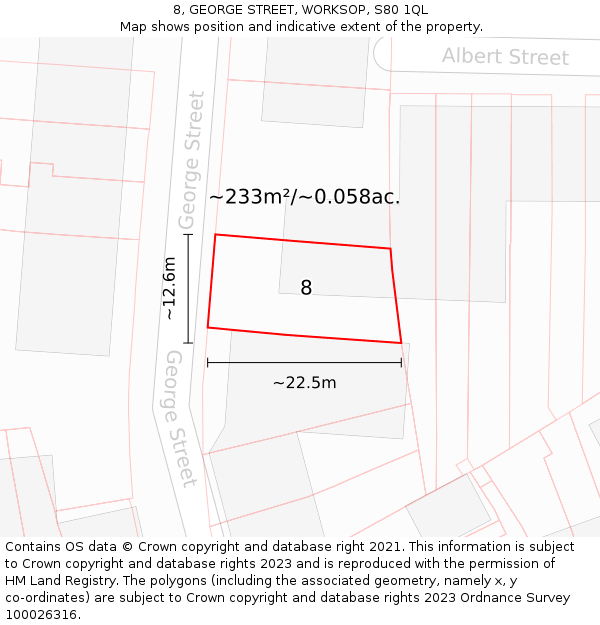 8, GEORGE STREET, WORKSOP, S80 1QL: Plot and title map