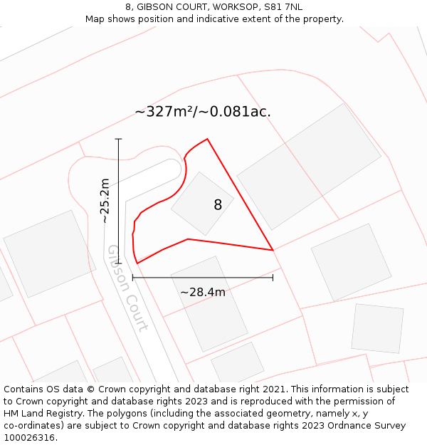 8, GIBSON COURT, WORKSOP, S81 7NL: Plot and title map