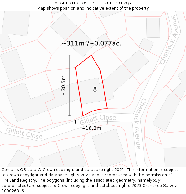 8, GILLOTT CLOSE, SOLIHULL, B91 2QY: Plot and title map