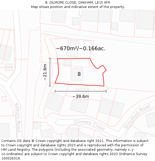 8, GILMORE CLOSE, OAKHAM, LE15 6FR: Plot and title map