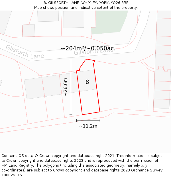 8, GILSFORTH LANE, WHIXLEY, YORK, YO26 8BF: Plot and title map