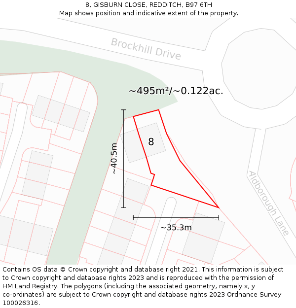 8, GISBURN CLOSE, REDDITCH, B97 6TH: Plot and title map