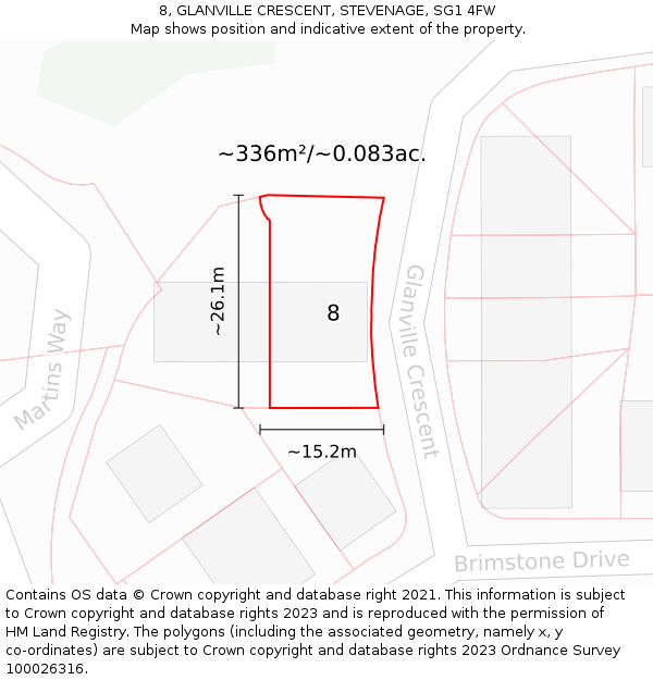 8, GLANVILLE CRESCENT, STEVENAGE, SG1 4FW: Plot and title map