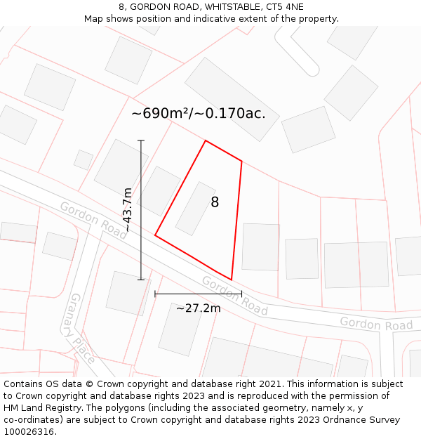 8, GORDON ROAD, WHITSTABLE, CT5 4NE: Plot and title map