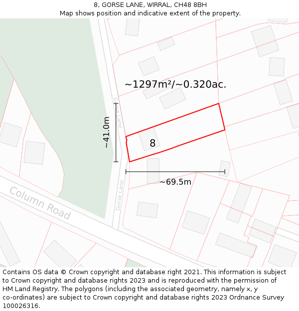 8, GORSE LANE, WIRRAL, CH48 8BH: Plot and title map