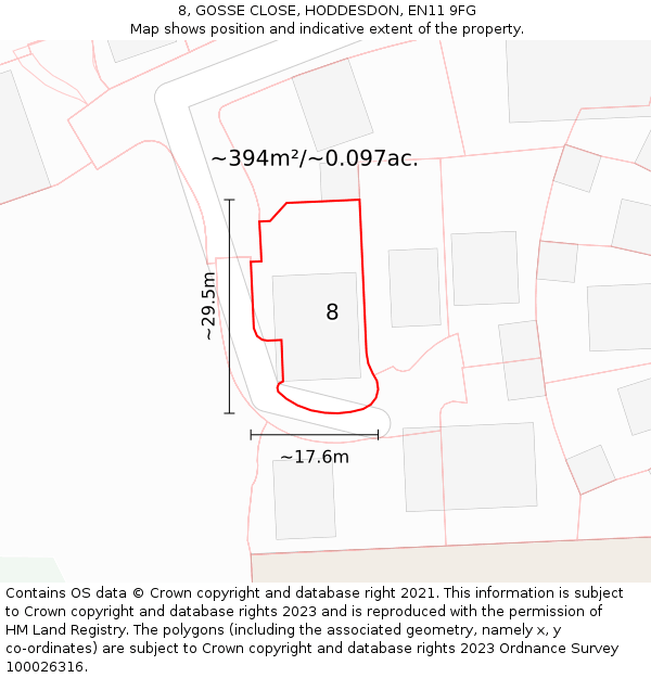 8, GOSSE CLOSE, HODDESDON, EN11 9FG: Plot and title map