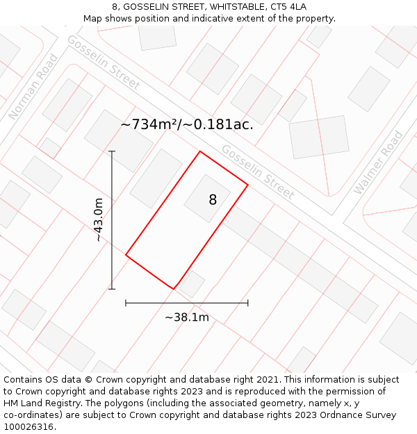 8, GOSSELIN STREET, WHITSTABLE, CT5 4LA: Plot and title map
