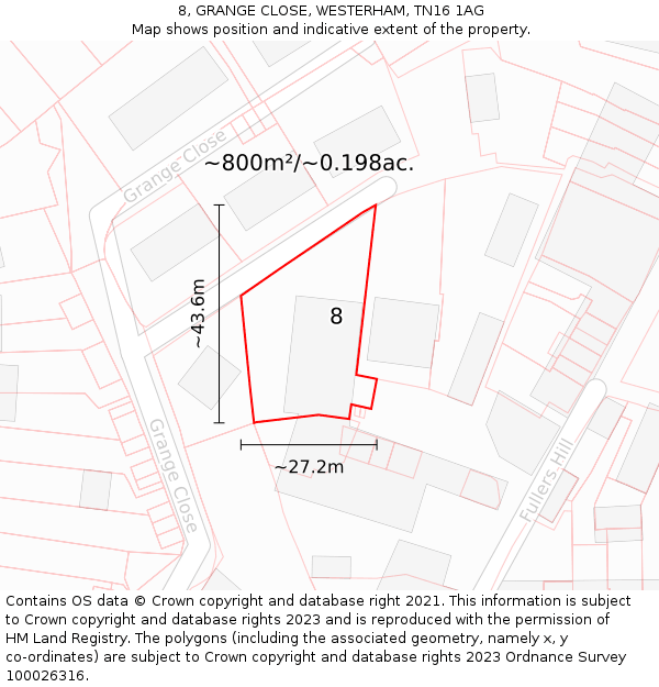 8, GRANGE CLOSE, WESTERHAM, TN16 1AG: Plot and title map