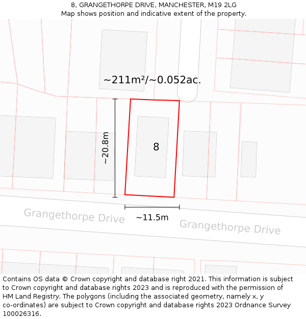 8, GRANGETHORPE DRIVE, MANCHESTER, M19 2LG: Plot and title map