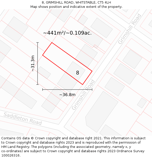 8, GRIMSHILL ROAD, WHITSTABLE, CT5 4LH: Plot and title map