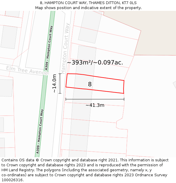 8, HAMPTON COURT WAY, THAMES DITTON, KT7 0LS: Plot and title map