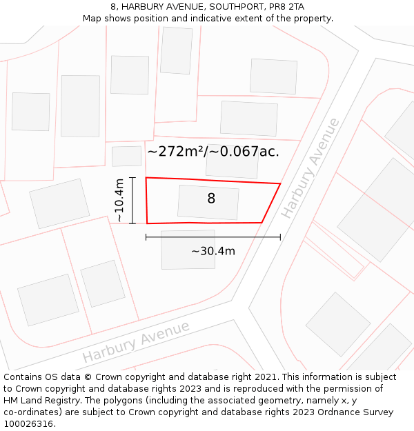 8, HARBURY AVENUE, SOUTHPORT, PR8 2TA: Plot and title map