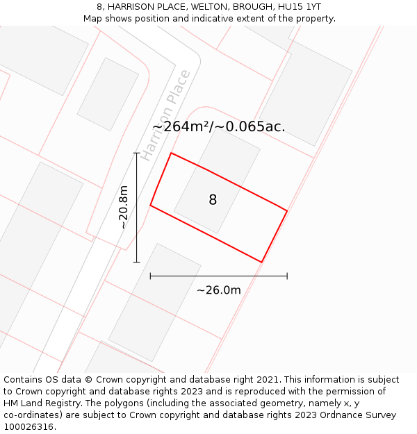 8, HARRISON PLACE, WELTON, BROUGH, HU15 1YT: Plot and title map