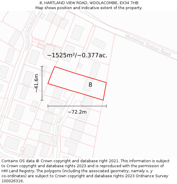 8, HARTLAND VIEW ROAD, WOOLACOMBE, EX34 7HB: Plot and title map