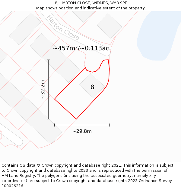 8, HARTON CLOSE, WIDNES, WA8 9PF: Plot and title map