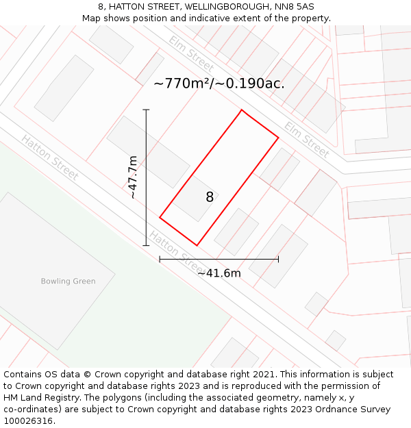 8, HATTON STREET, WELLINGBOROUGH, NN8 5AS: Plot and title map