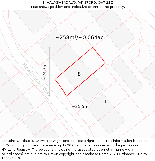 8, HAWKSHEAD WAY, WINSFORD, CW7 2SZ: Plot and title map