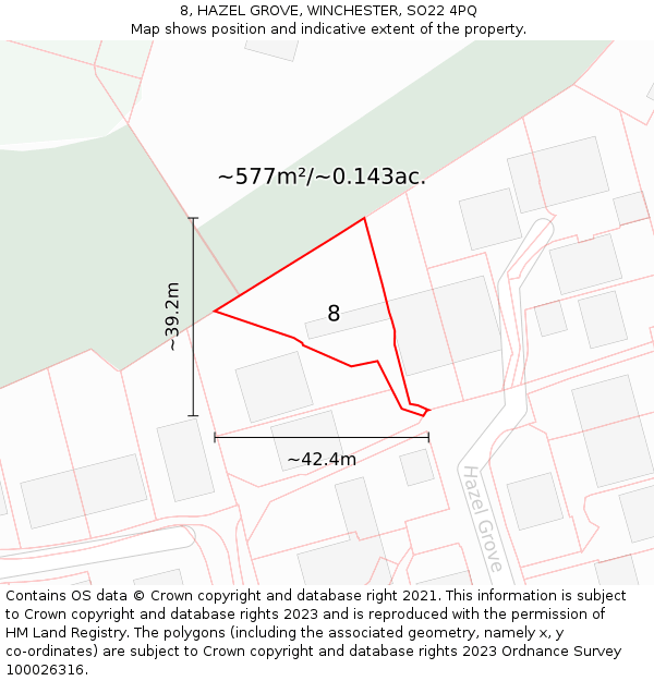 8, HAZEL GROVE, WINCHESTER, SO22 4PQ: Plot and title map