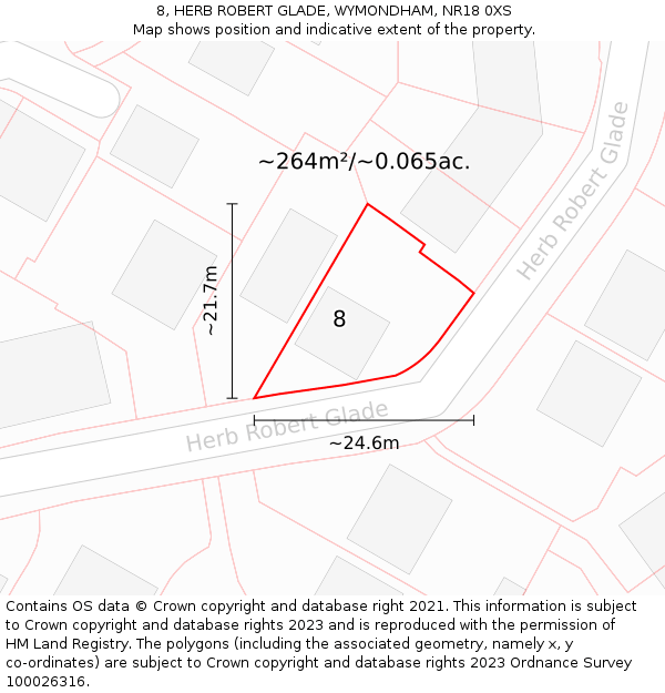 8, HERB ROBERT GLADE, WYMONDHAM, NR18 0XS: Plot and title map