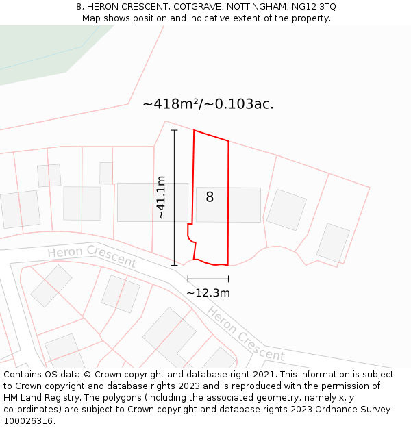 8, HERON CRESCENT, COTGRAVE, NOTTINGHAM, NG12 3TQ: Plot and title map