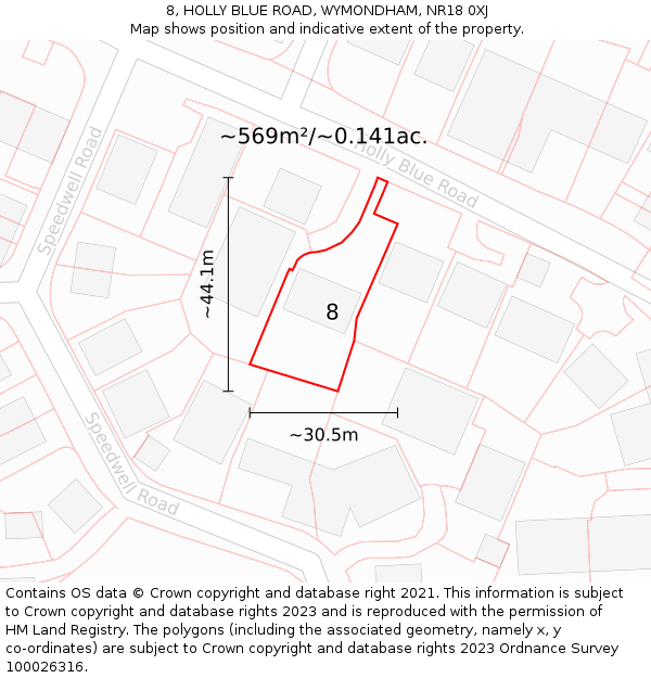 8, HOLLY BLUE ROAD, WYMONDHAM, NR18 0XJ: Plot and title map